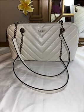 DKNY Cream Quilted Shoulder Bag with Chain Strap